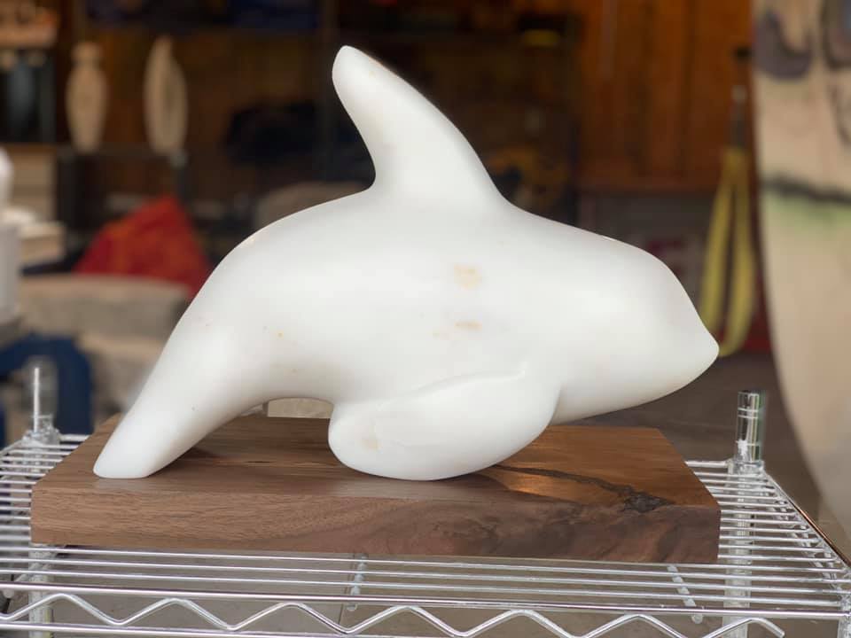 Marble sculpture of orca whale