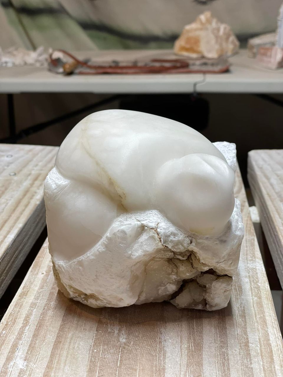 White alabaster stone sculpture of a sea turtle